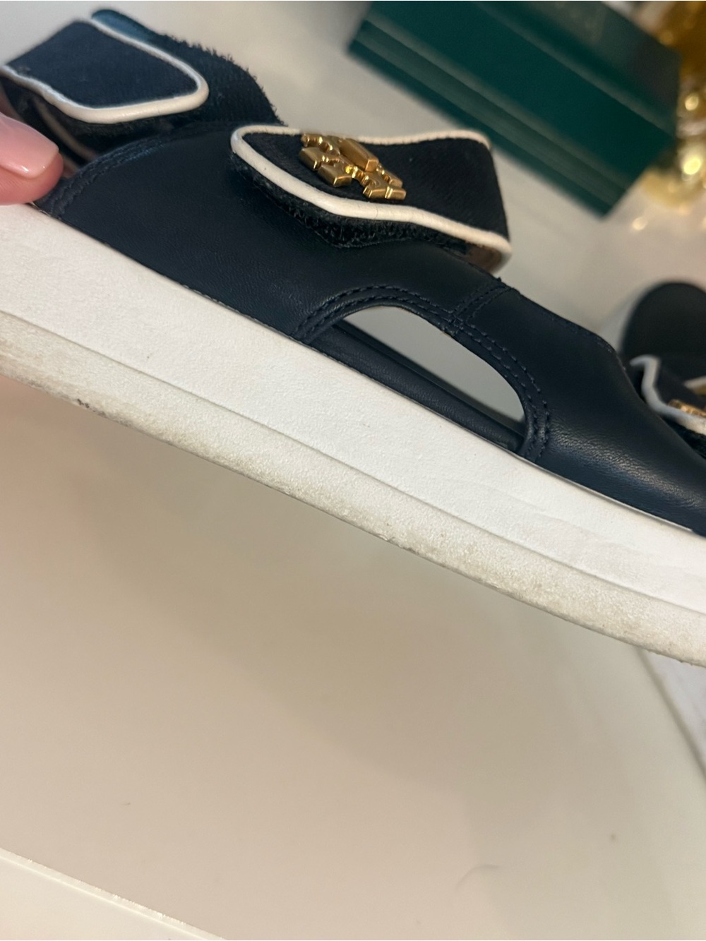 Tory Burch Navy Blue Sandal with Gold Accent